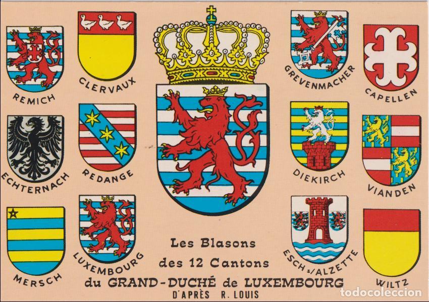 Postales: LUXEMBURGO, EL GRAN DUCADO, LOS 12 CANTONES LOS BLASONES - PAUL KRAUS - ESCRITA
