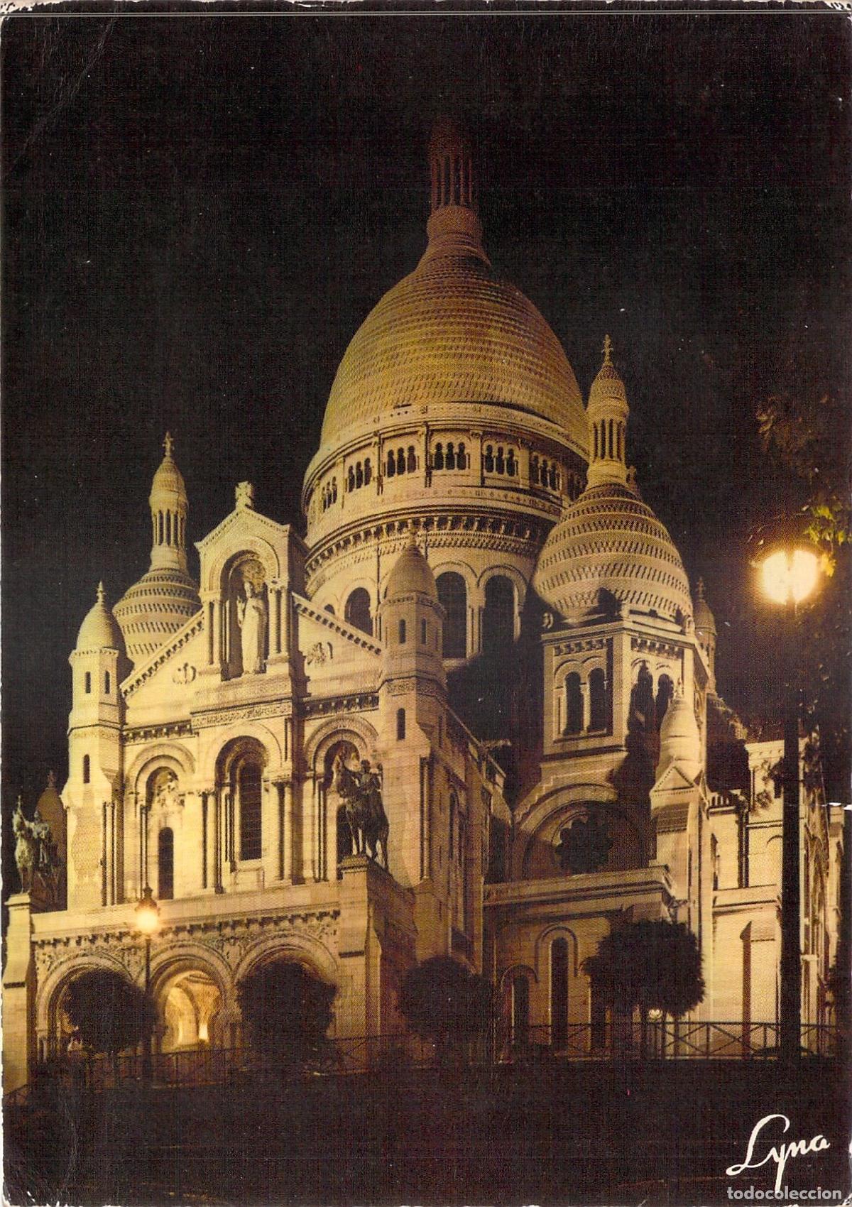 Postales: Postal de la Bas&iacute;lica del Sacr&eacute;-C&oelig;ur en Montmartre, Par&iacute;s de noche