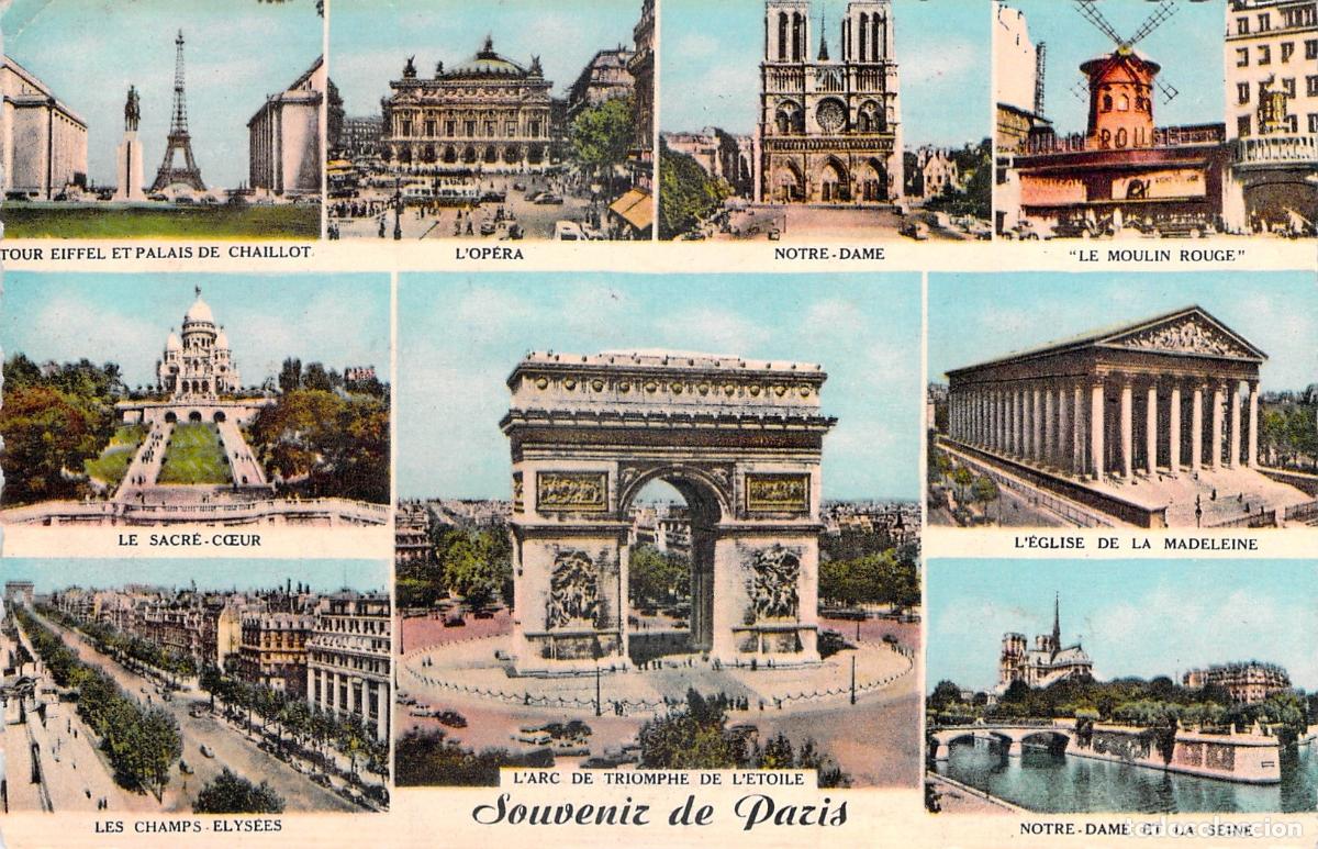 Cartoline: Postal Souvenir de Par&iacute;s con Vistas de Monumentos Emblem&aacute;ticos