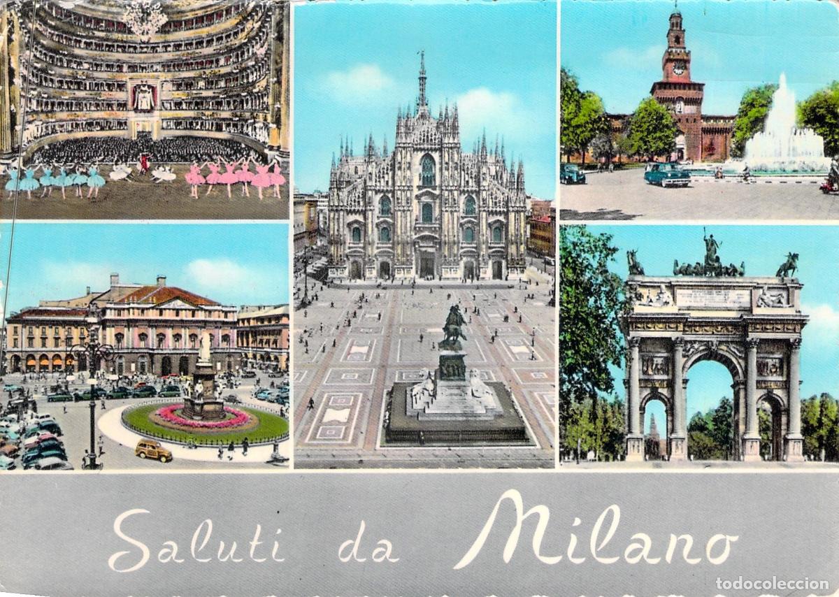 Postales: Postal de Mil&aacute;n, Italia - Multivista del Duomo y Teatro alla Scala