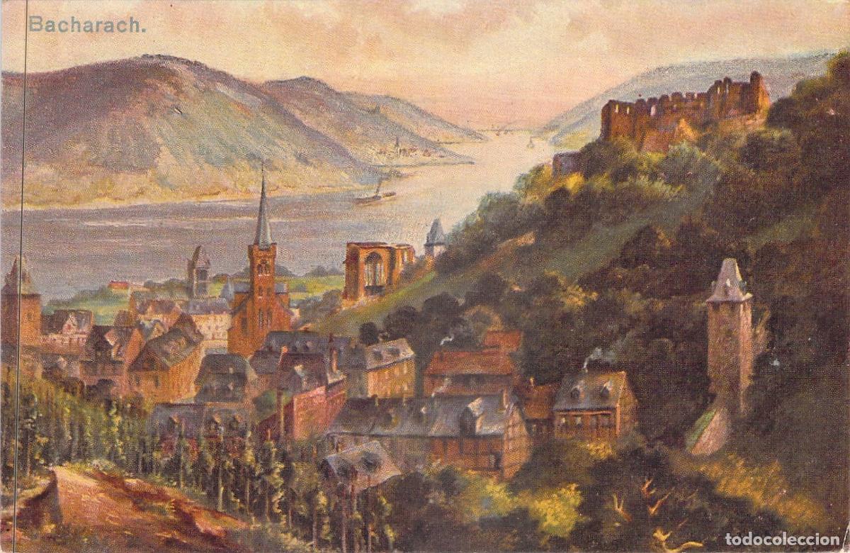Postkarten: Postal de Bacharach y las Ruinas de Stahleck sobre el Rin, Alemania
