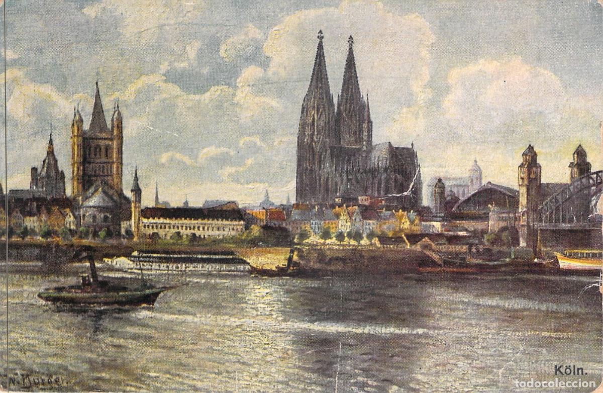 Postales: Postal Art&iacute;stica de Colonia con Catedral y R&iacute;o Rin
