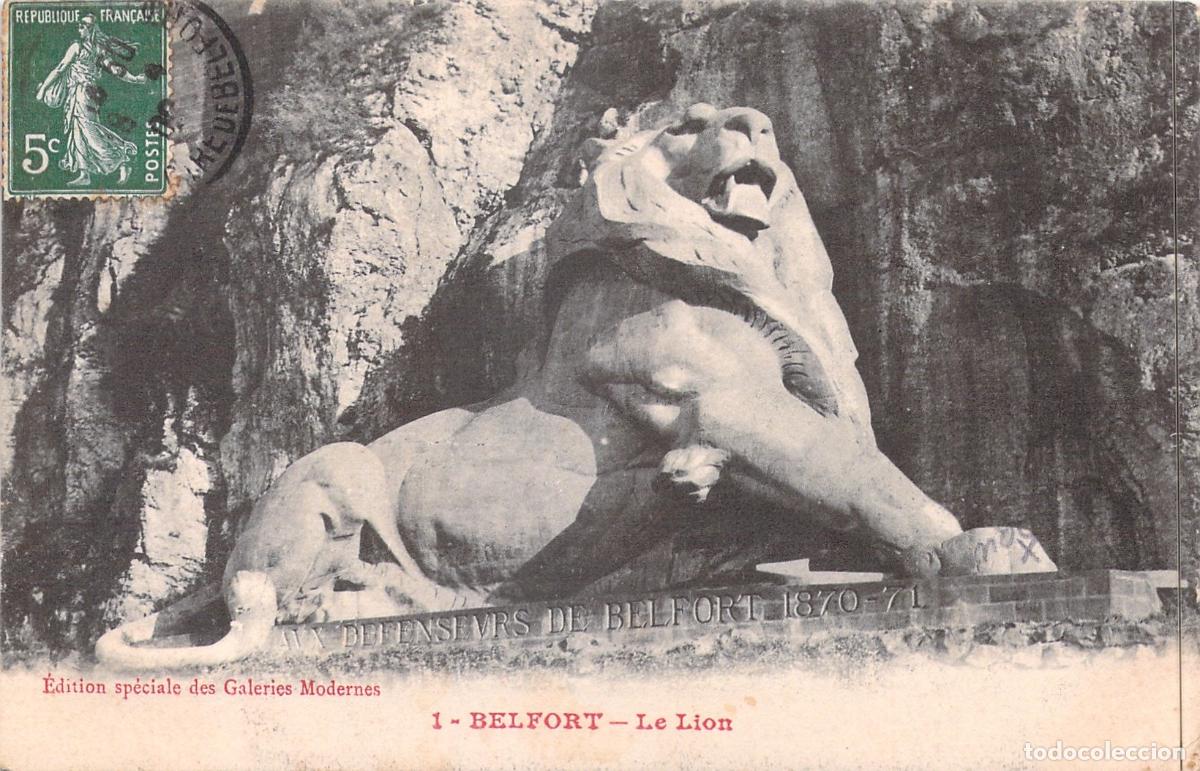 Postales: Postal del Monumento al Le&oacute;n de Belfort en Francia