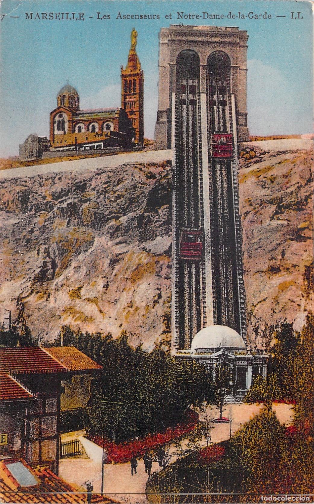 Postales: Postal de Marsella: Los Ascensores y Notre-Dame de la Garde