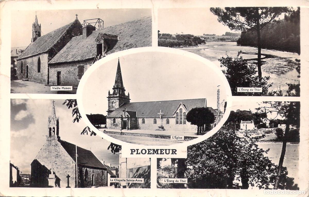 Postales: Postal de Ploemeur, Francia, Vistas de la Ciudad y la Iglesia