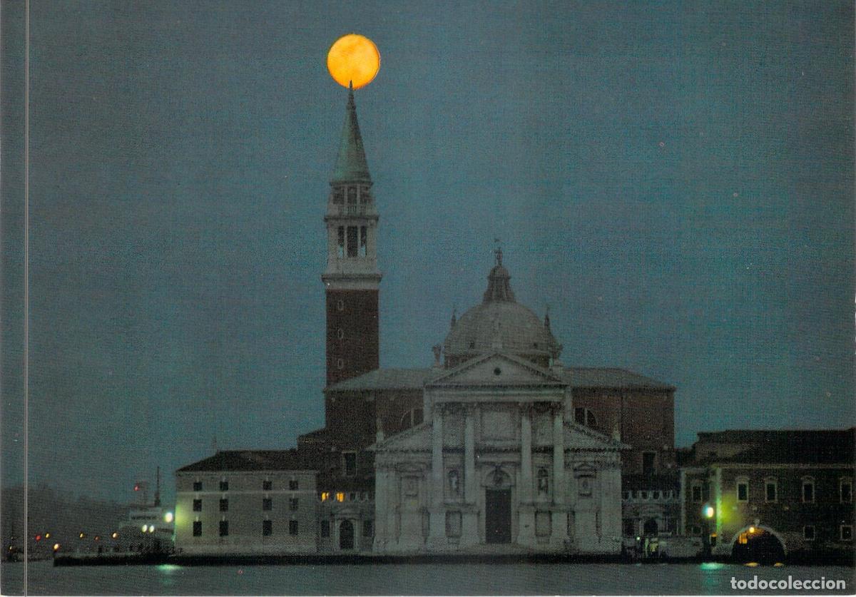 Postales: Postal de San Giorgio Maggiore en Venecia - Vista Nocturna con Luna