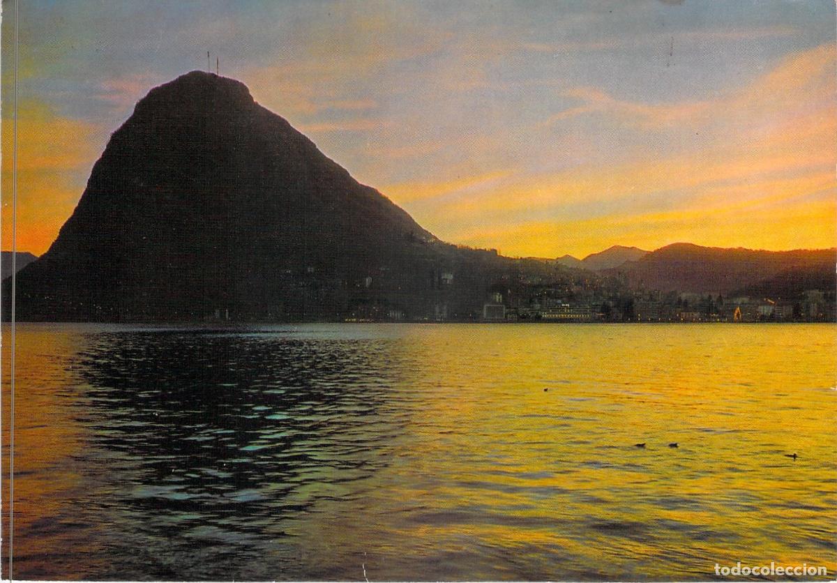 Postales: Postal Lago de Lugano y Monte San Salvatore Suiza Atardecer
