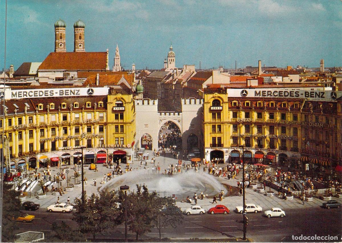 Postales: Postal de M&uacute;nich, Alemania: Karlsplatz-Stachus con Fuente y Karlstor