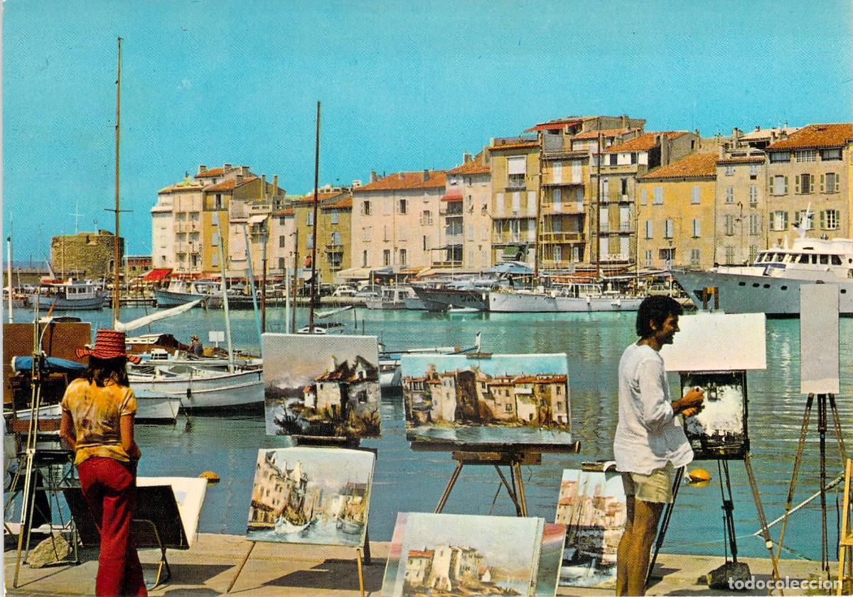 Postales: Postal de Saint-Tropez: Pintor en los Muelles Pintorescos
