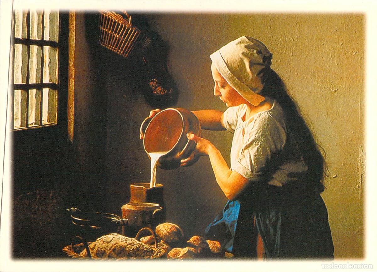Postales: Tarjeta Postal de Normand&iacute;a - Escena de Mujer con Jarra de Leche