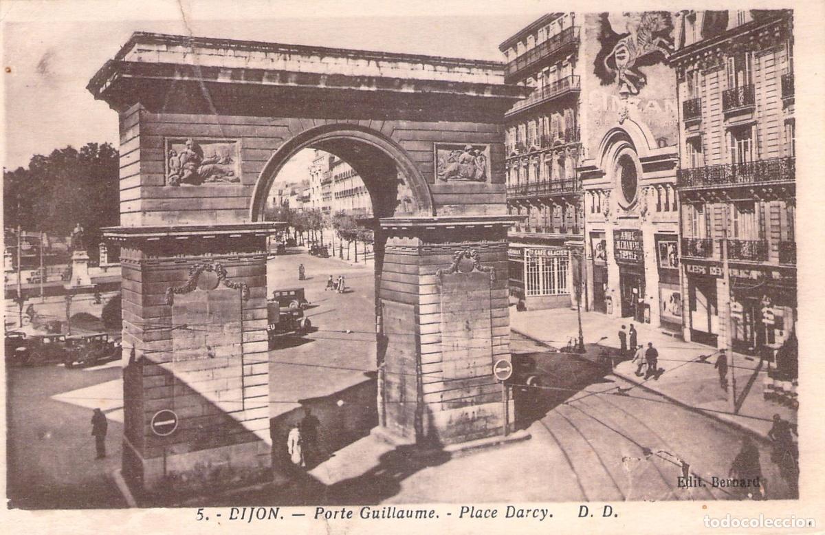 Cartoline: Postal de la Porte Guillaume y Place Darcy en Dijon, Francia