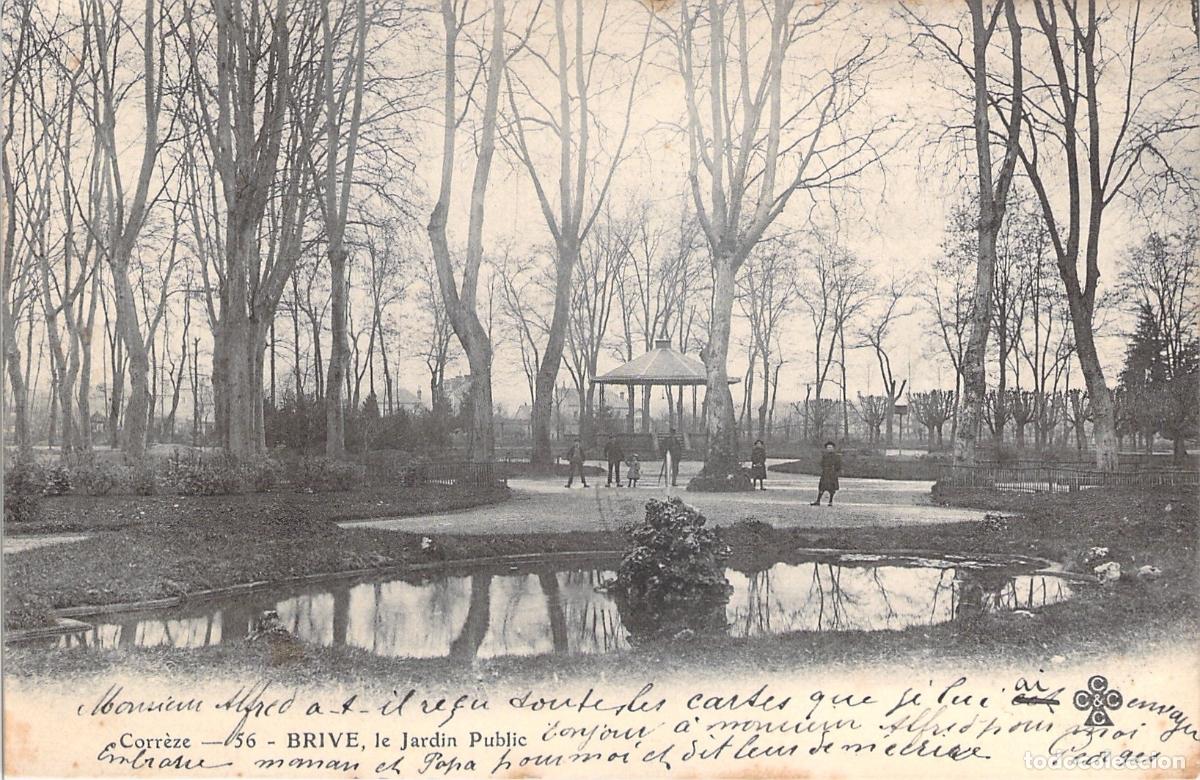 Postales: Postal de Brive, Corr&egrave;ze - El Jard&iacute;n P&uacute;blico con Estanque y Kiosco