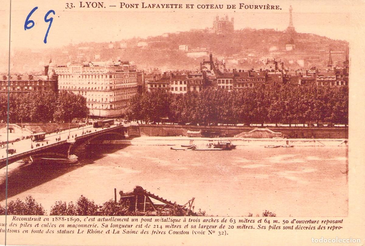 Postales: Postal de Lyon: Pont Lafayette y Colina de Fourvi&egrave;re