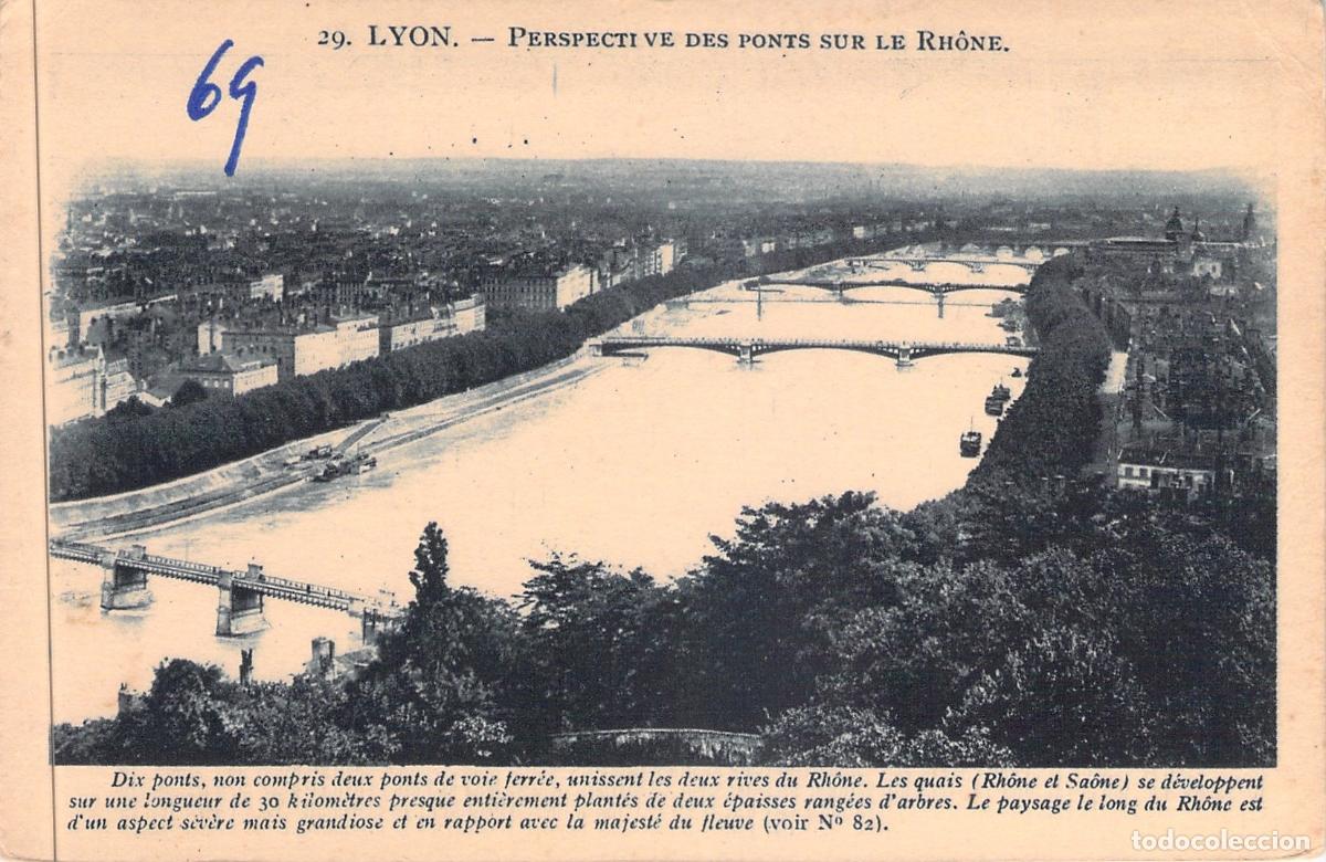 Postales: Postal de Lyon: Perspectiva de los Puentes sobre el R&iacute;o R&oacute;dano