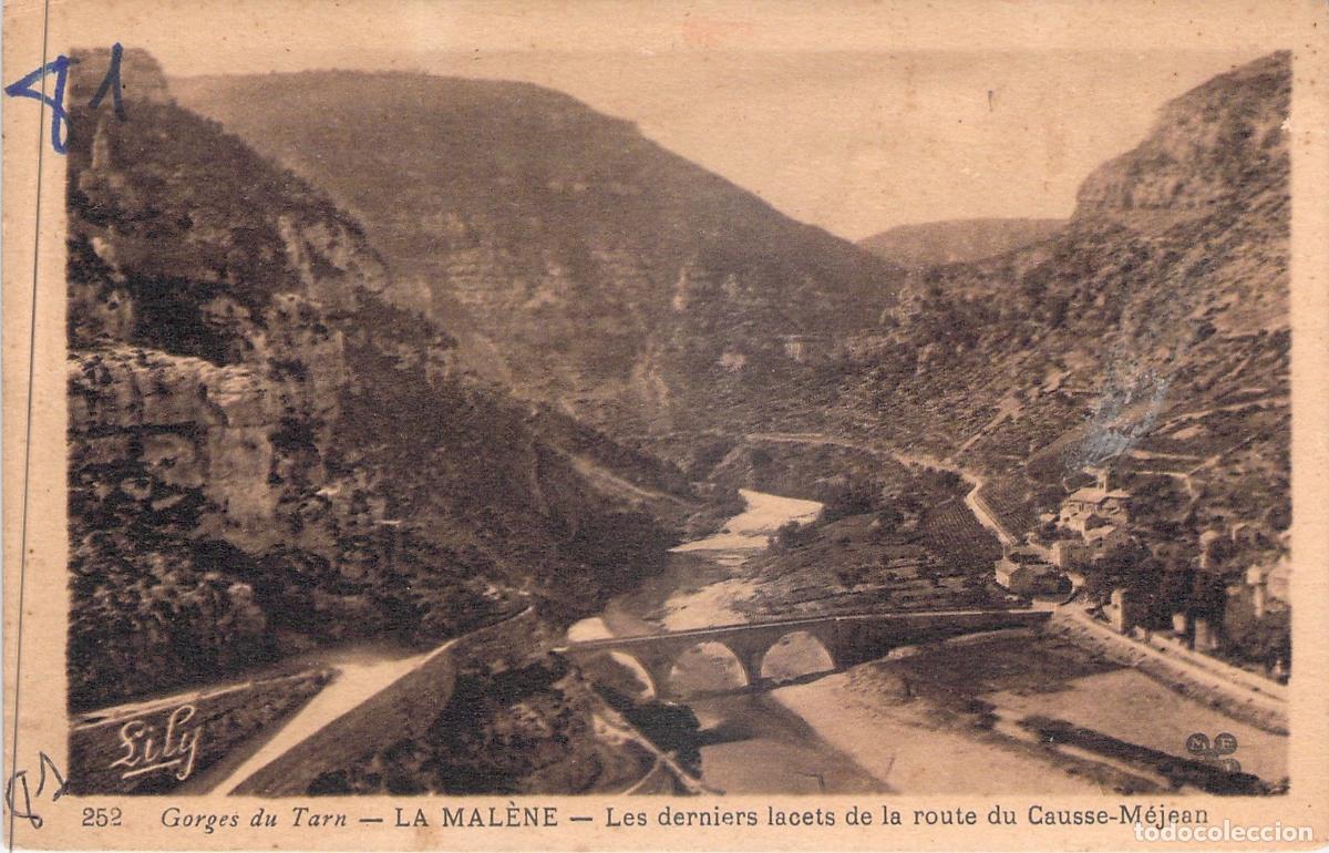 Postales: Postal de La Mal&egrave;ne y las Gorges du Tarn con el puente sobre el r&iacute;o