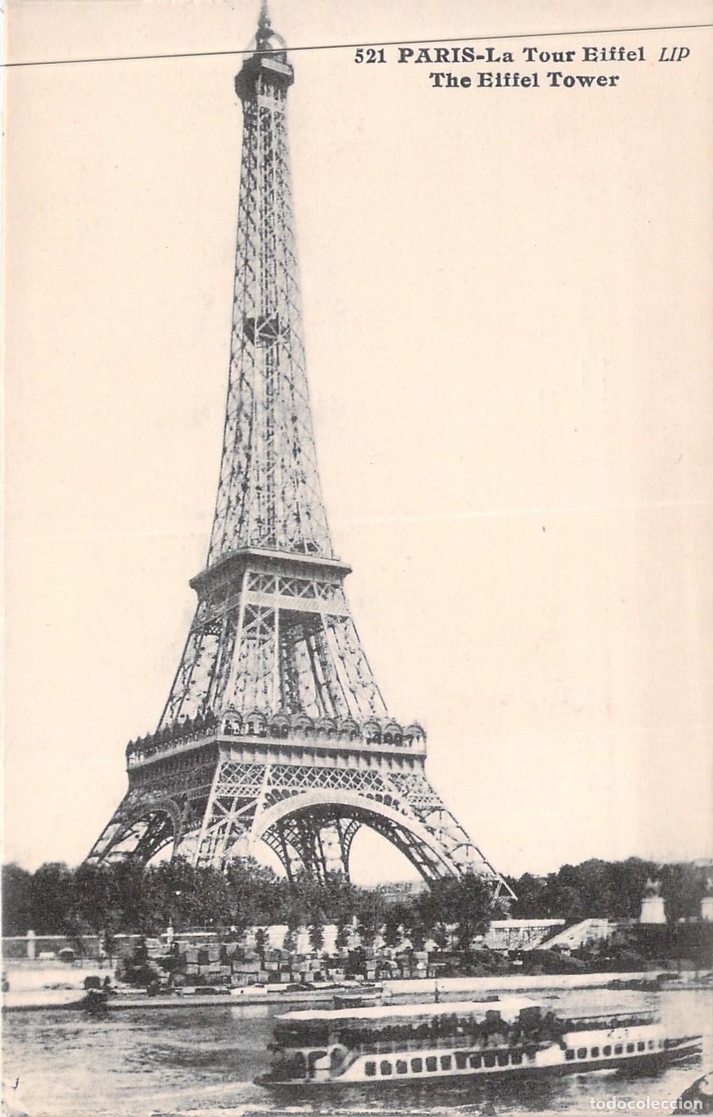 Postales: Postal de la Torre Eiffel en Par&iacute;s junto al R&iacute;o Sena
