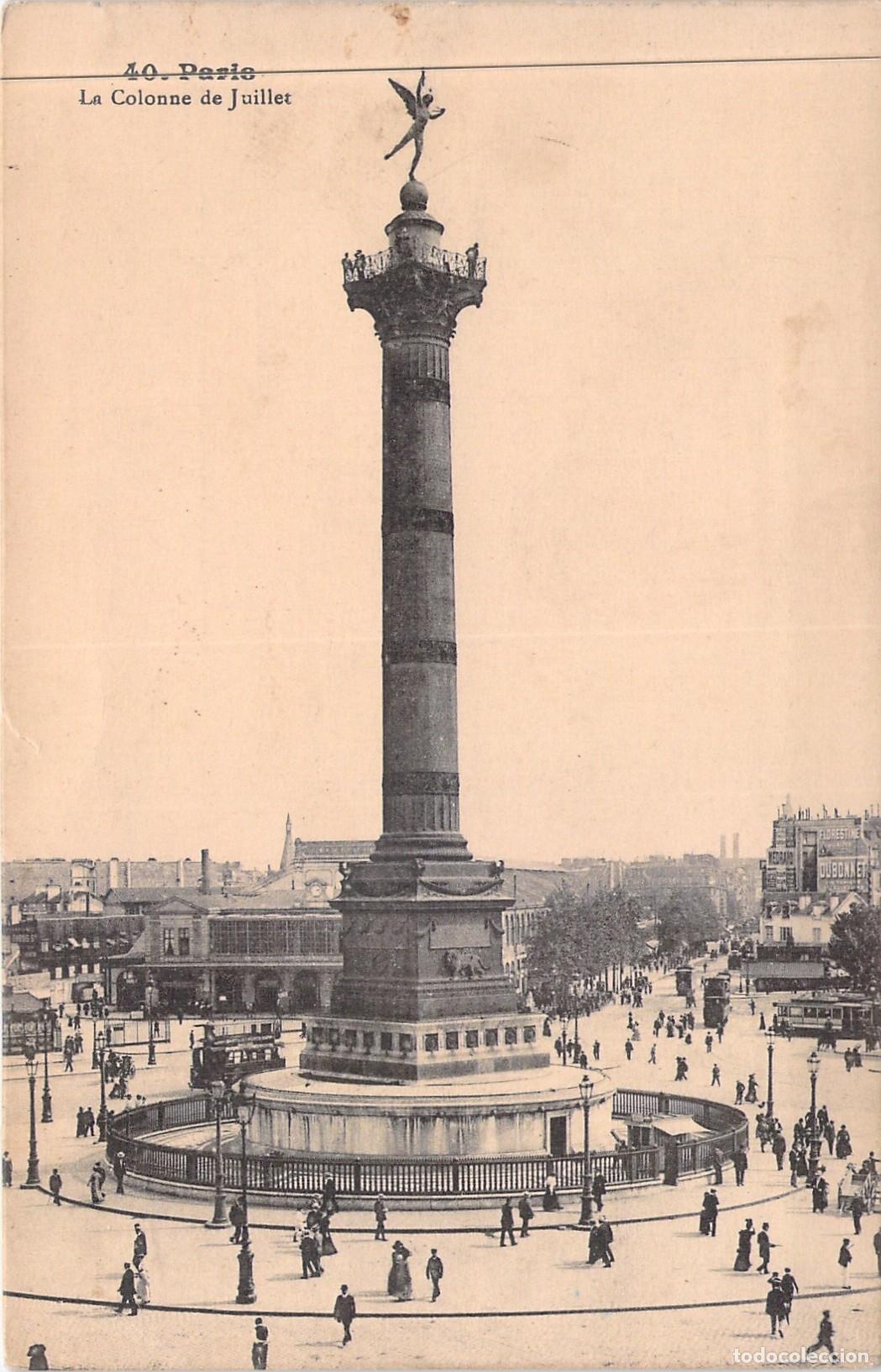 Postales: Postal de la Columna de Julio en la Plaza de la Bastilla de Par&iacute;s