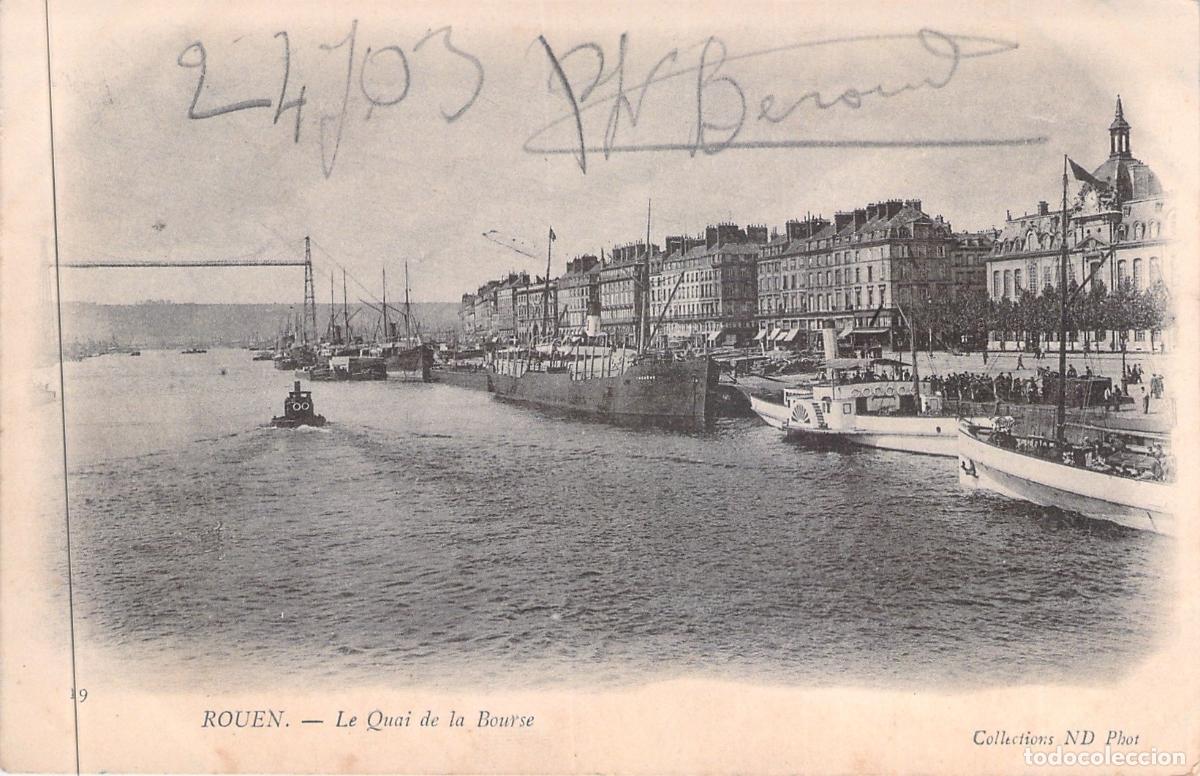 Postales: Postal de Rouen: Vista del Muelle de la Bolsa y el Puerto Mar&iacute;timo