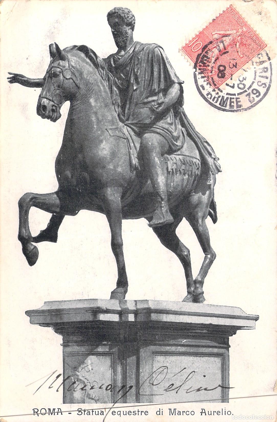 Cartes Postales: Postal Estatua Ecuestre de Marco Aurelio en Roma Italia