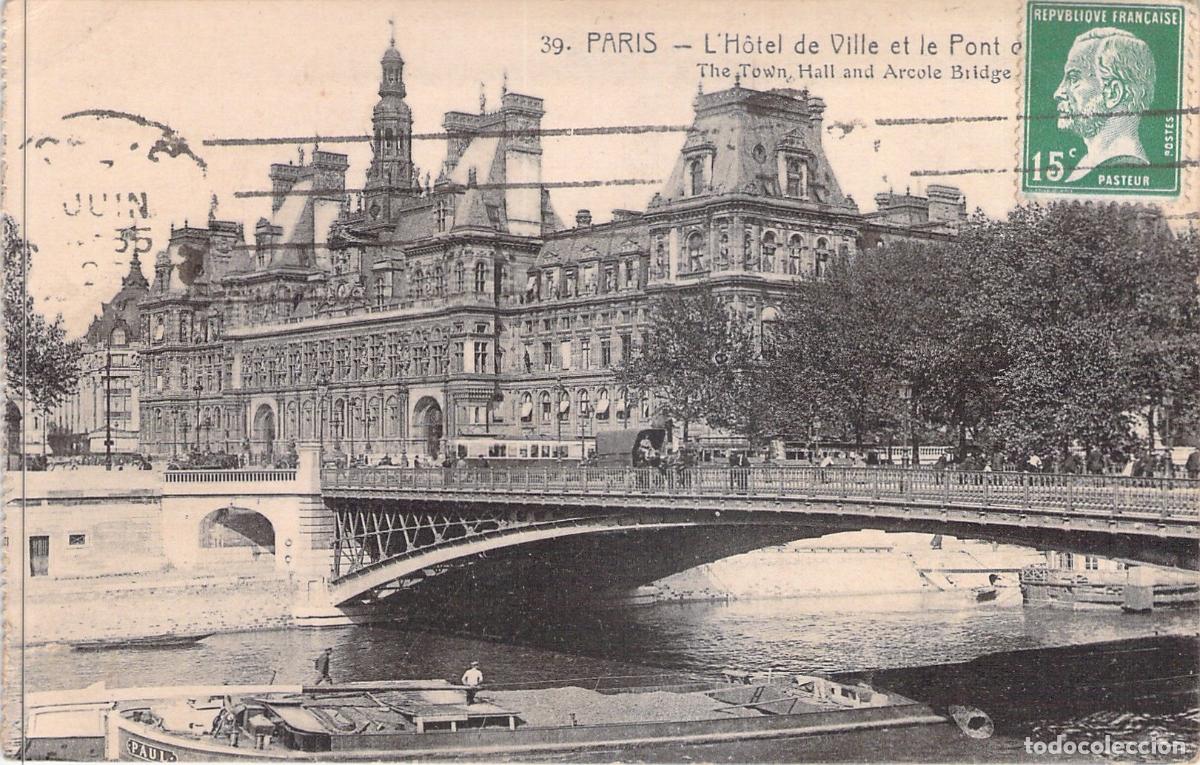 Postales: Postal de Par&iacute;s: El Ayuntamiento y el Puente de Arcole sobre el Sena