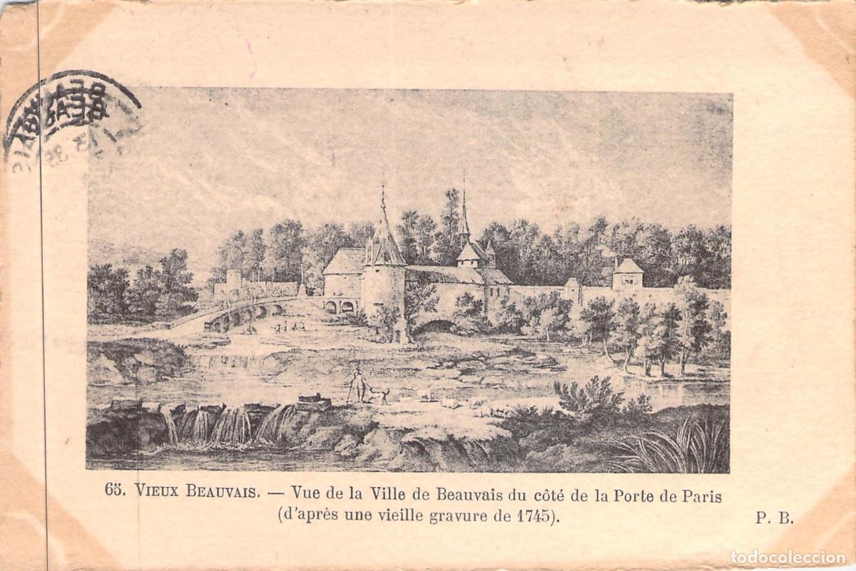 Postales: Postal de Beauvais - Vista de la ciudad y Porte de Paris seg&uacute;n grabado