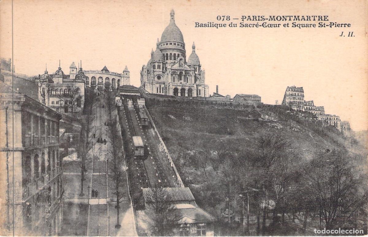 Postales: Postal de la Bas&iacute;lica del Sagrado Coraz&oacute;n y Funicular en Montmartre, Par&iacute;s