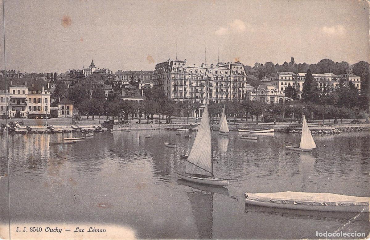 Postales: Postal de Ouchy y el Lago Lem&aacute;n en Lausana, Suiza