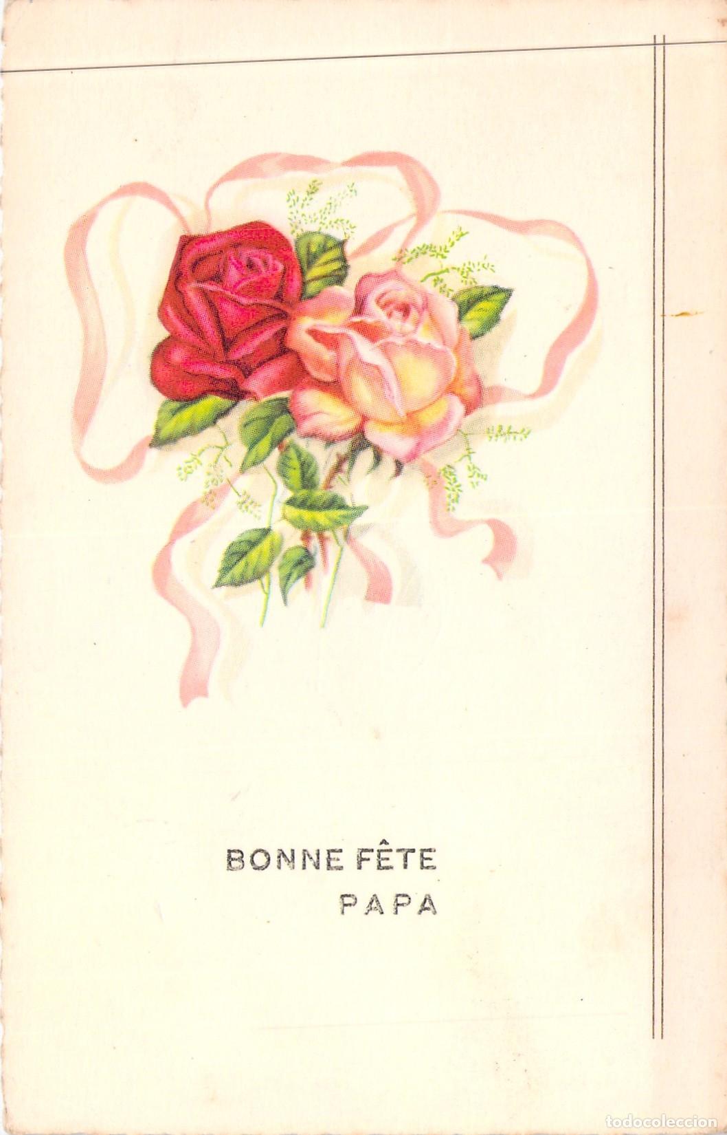 Cartes Postales: Postal Francesa de Felicitaci&oacute;n para el D&iacute;a del Padre con Rosas