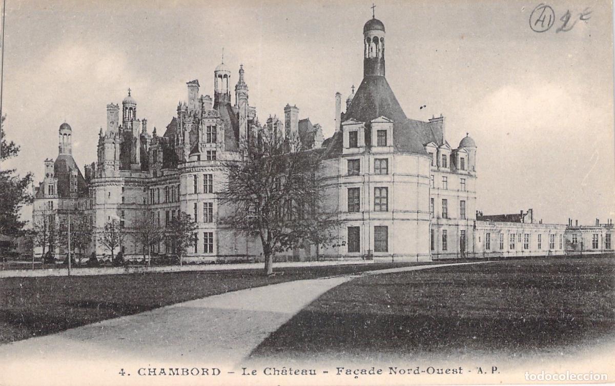 Postales: Postal del Castillo de Chambord, Fachada Noroeste, Francia