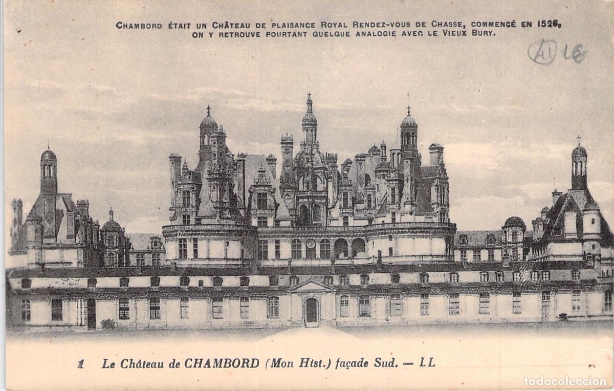 Postales: Postal del Castillo de Chambord Fachada Sur Francia