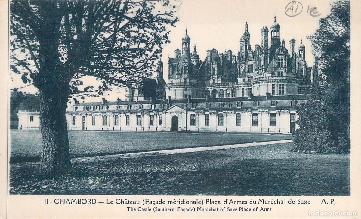 Postales: Postal del Castillo de Chambord, Fa&ccedil;ade M&eacute;ridionale, Francia