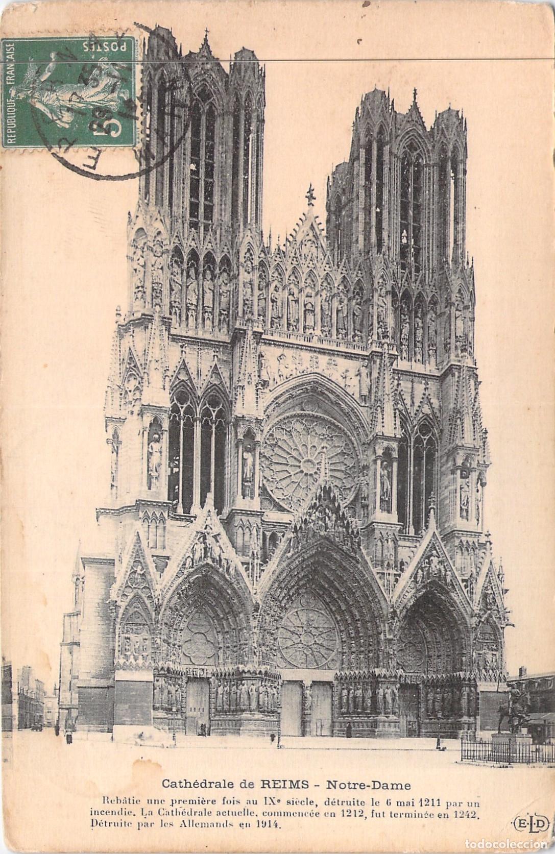 Postales: Postal de la Catedral Notre-Dame de Reims en Francia