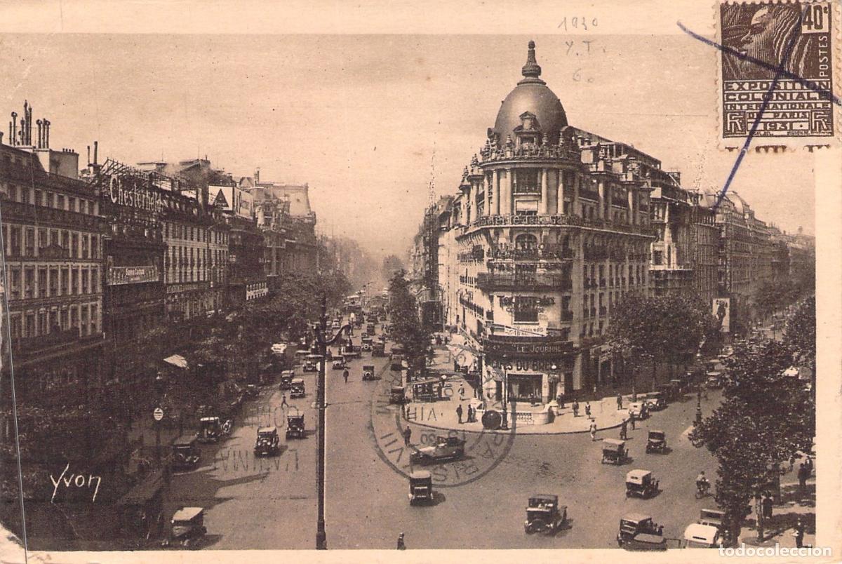 Postales: Postal de Par&iacute;s Carrefour Richelieu-Drouot y Boulevard Haussmann