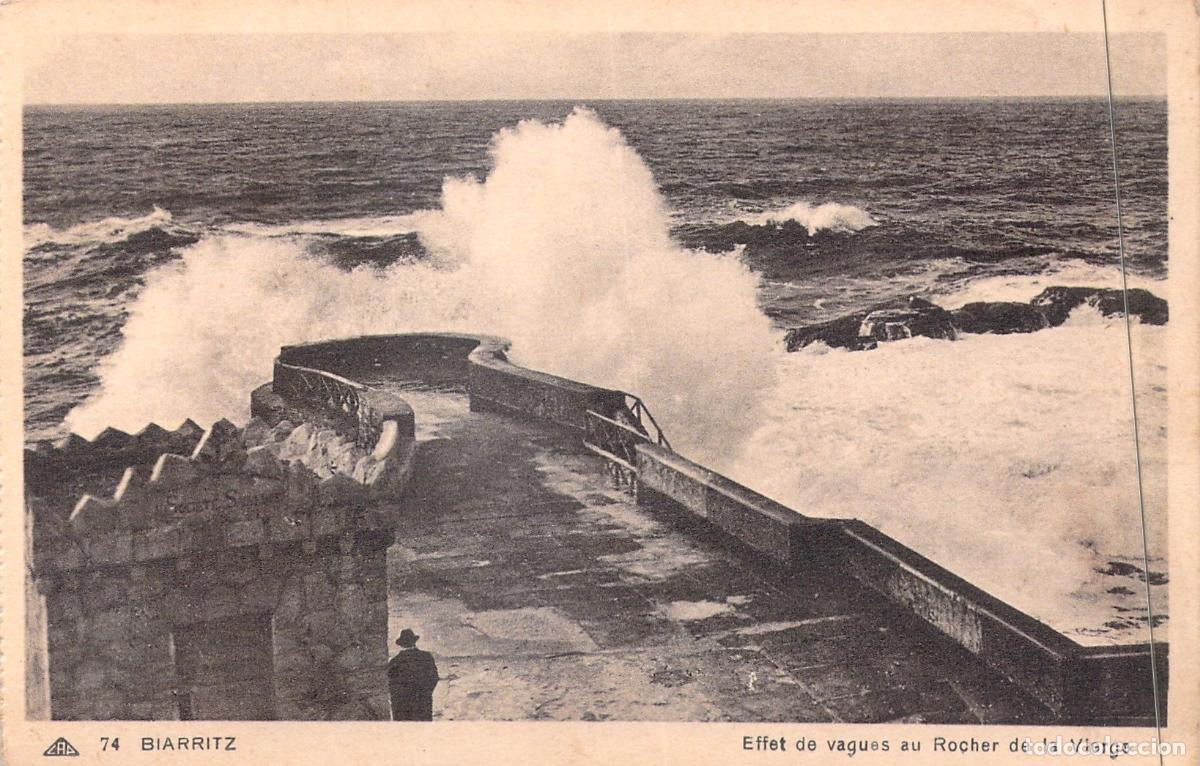 Postales: Postal de Biarritz: Olas en el Rocher de la Vierge