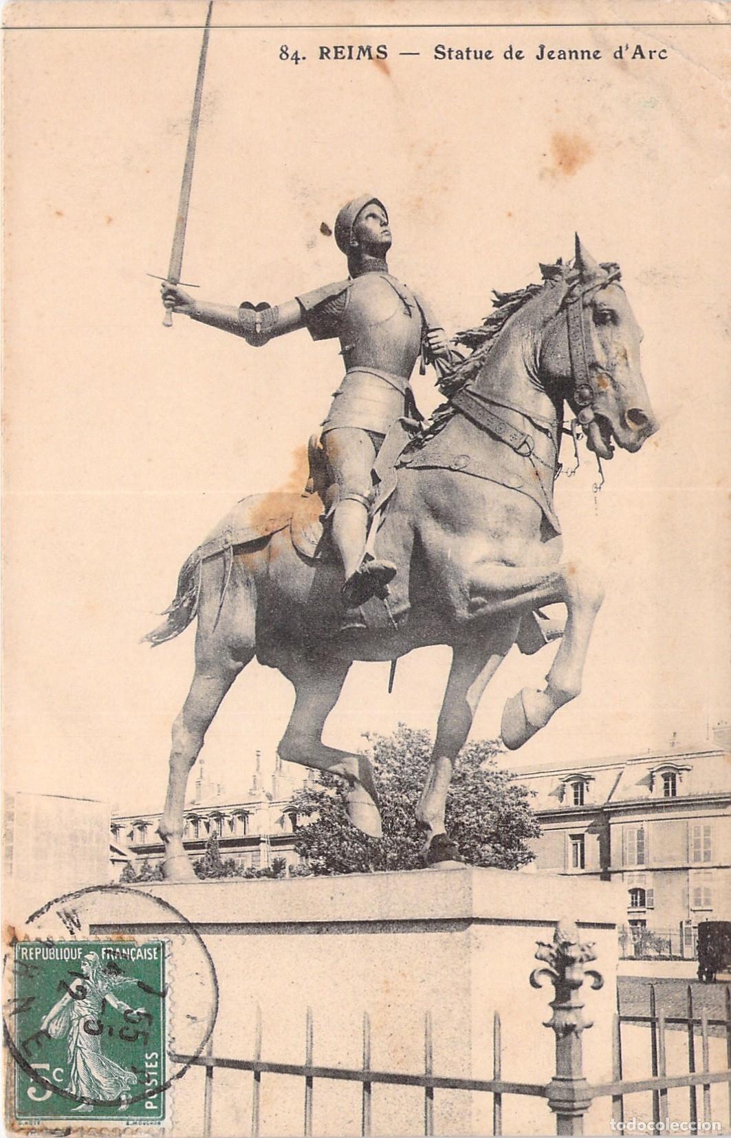 Postales: Postal de la Estatua de Juana de Arco en Reims, Francia