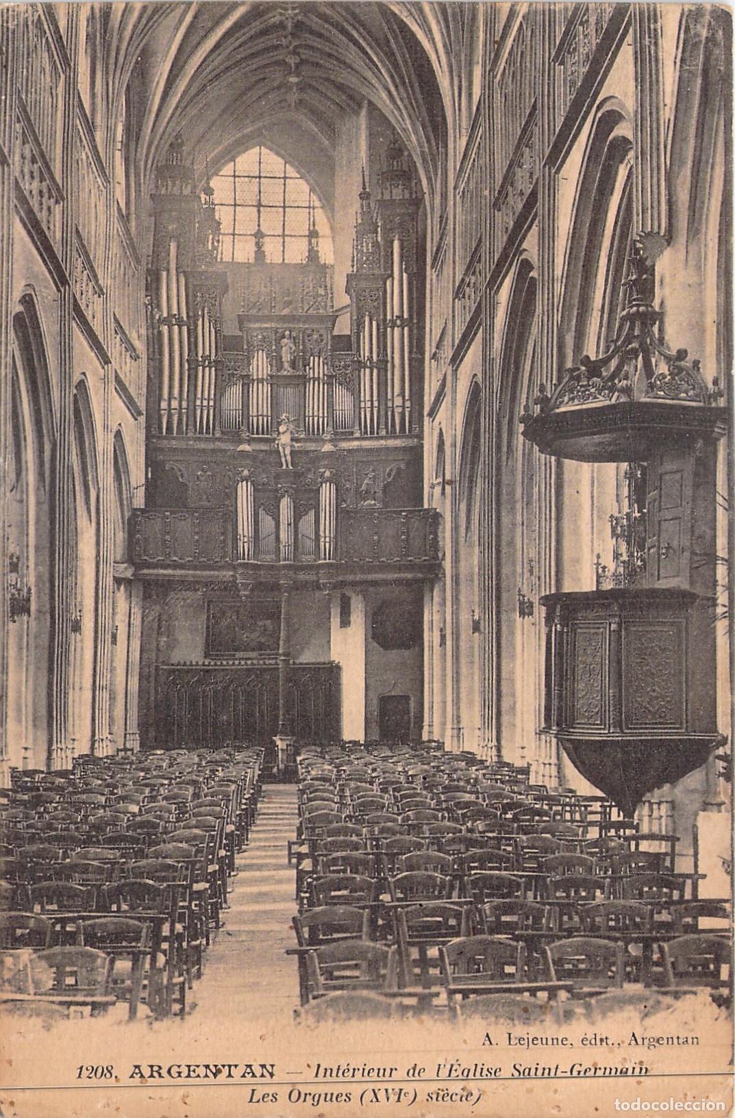 Postales: Postal Iglesia Saint-Germain Argentan Francia, Interior y &Oacute;rgano