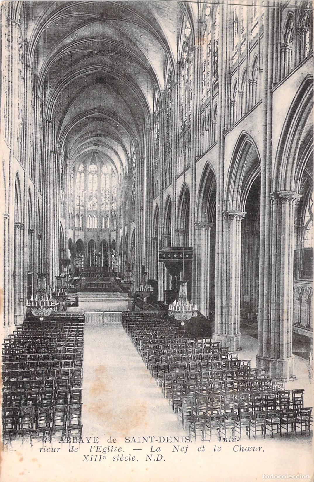Postales: Postal de la Abad&iacute;a de Saint-Denis, Interior de la Nave y Coro