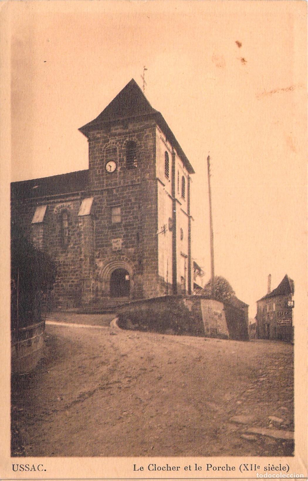 Postales: Postal de Ussac: El Campanario y el P&oacute;rtico de la Iglesia