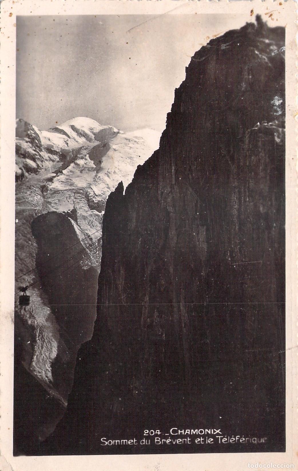 Postales: Postal de Chamonix: Cima del Br&eacute;vent y Telef&eacute;rico en los Alpes