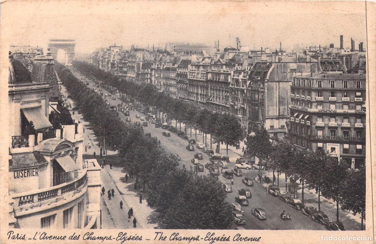 Postkarten: Postal Antigua de la Avenida de los Campos El&iacute;seos en Par&iacute;s