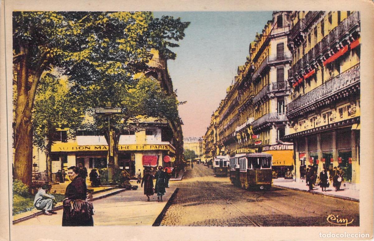 Cartoline: Postal de Toulouse: Rue Alsace con Tranv&iacute;a y Arquitectura Hist&oacute;rica
