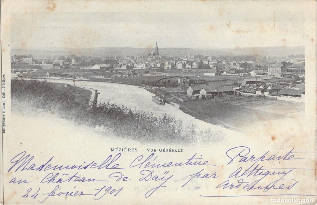 Cartoline: Postal de M&eacute;zi&egrave;res, Francia - Vista General y Paisaje del R&iacute;o