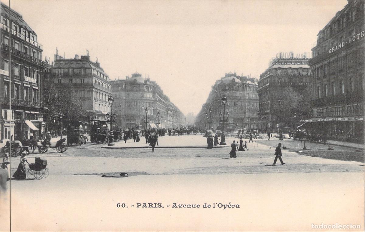 Cartoline: Postal de Par&iacute;s Avenue de l'Op&eacute;ra con el Grand Hotel