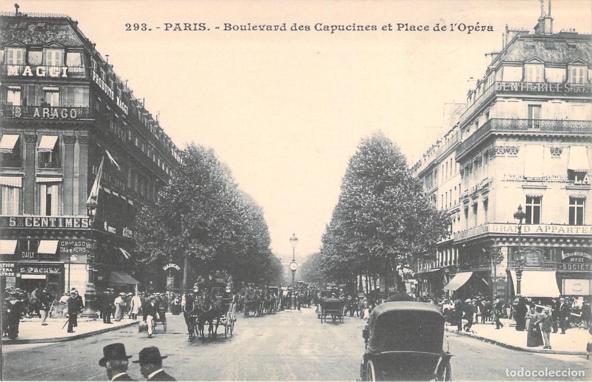 Cartoline: Postal de Par&iacute;s Boulevard des Capucines y Place de l'Op&eacute;ra
