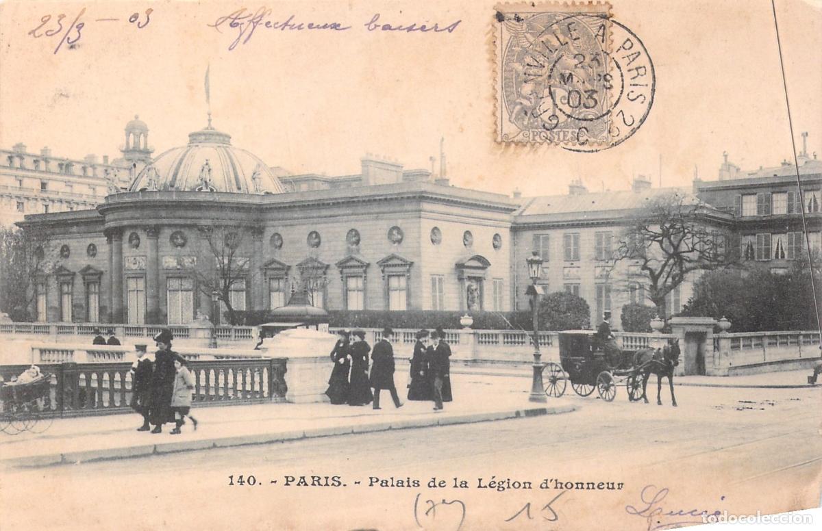 Postkarten: Postal del Palacio de la Legi&oacute;n de Honor en Par&iacute;s con Carruaje