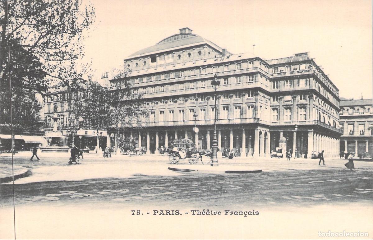 Postkarten: Postal de Par&iacute;s: Vista del Teatro Franc&eacute;s con Escena Callejera