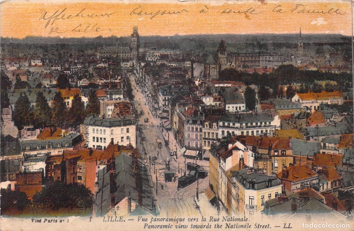 Postkarten: Postal de Lille, Francia: Vista Panor&aacute;mica de la Rue Nationale