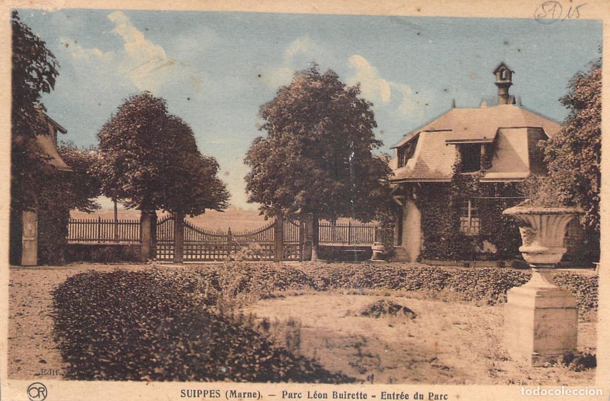 Postkarten: Postal de la entrada al Parque L&eacute;on Buirette en Suippes, Francia