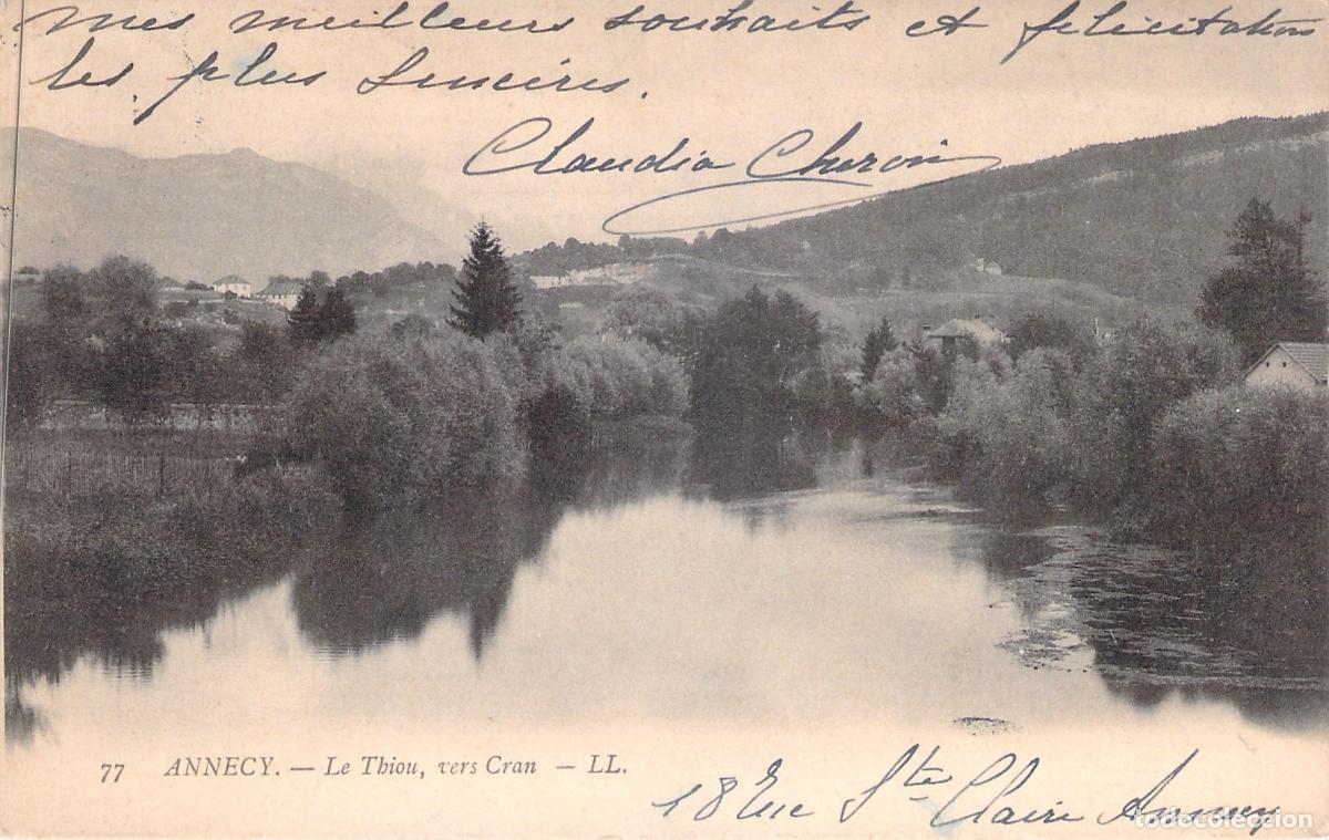 Postales: Postal de Annecy: R&iacute;o Le Thiou hacia Cran, Haute-Savoie, Francia