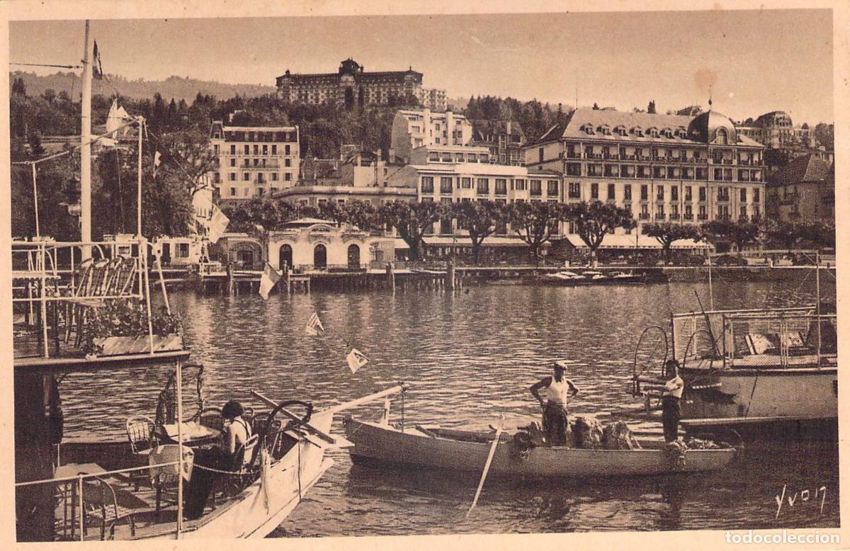 Postales: Postal de Evian-les-Bains, Francia: El Puerto y el Royal Hotel